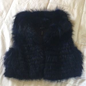 🖤💙 Elie Tahari Black & Blue Tracey Fur Vest